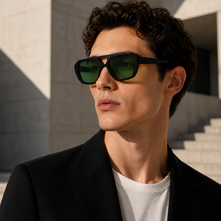 Retro Double-Bridge Square Sunglasses