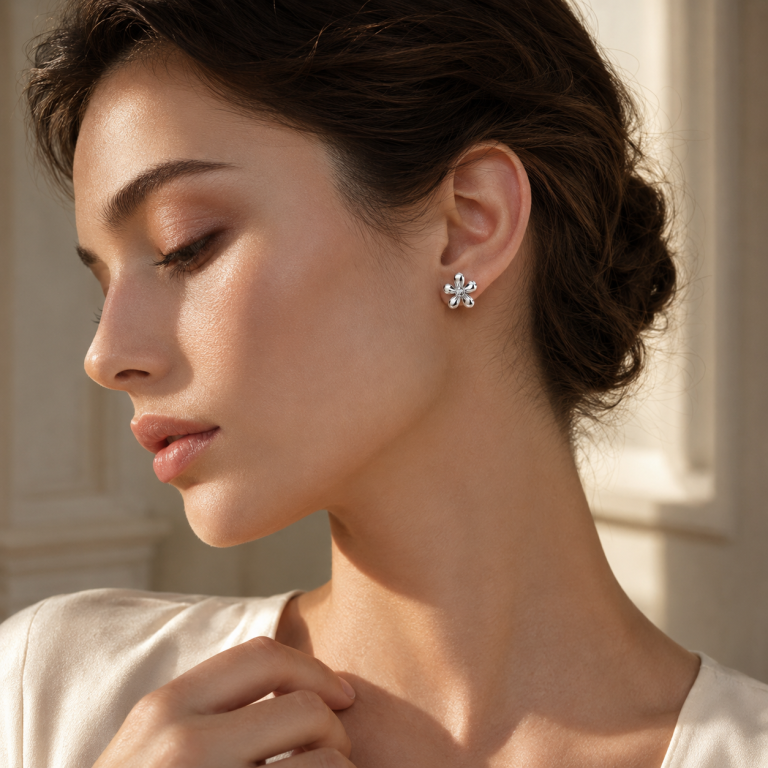 925 Silver Five-Petal Stud Earrings